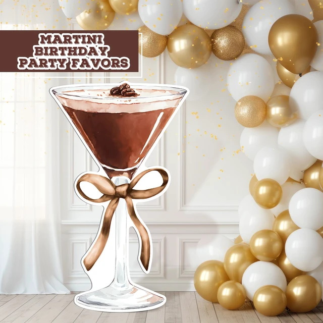 Alt view image 6 of 7 - 4ft Espresso Martini Birthday Decor Brown Cardboard Cutout a Tini Bit Older Decor, Large Martini Standee for Women Birthday, Bar Bachelorette Bridal Shower Decor with Gold Ribbon Bow