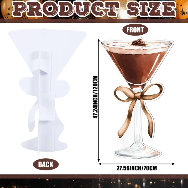 Alt view image 7 of 7 - 4ft Espresso Martini Birthday Decor Brown Cardboard Cutout a Tini Bit Older Decor, Large Martini Standee for Women Birthday, Bar Bachelorette Bridal Shower Decor with Gold Ribbon Bow