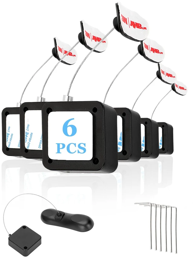 Main image of 6Pack Remote Control Tether, 6.5 Ft Remote Control Leash, Retractable Safety Lock with Adjustable Lock Strap for TV Remotes, Game Controllers, and Tablets - Perfect for Showrooms