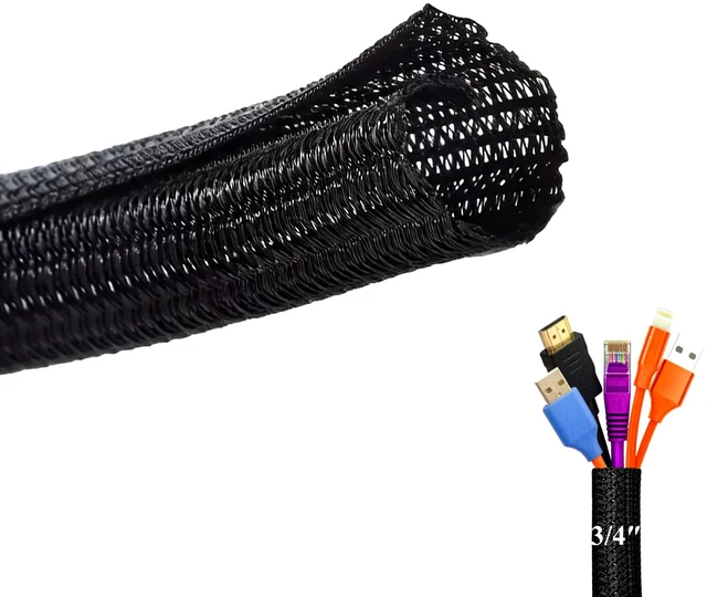 Main image of Split Wire Loom Cable Sleeve Management 3/4" Braided Mesh Wrap Cord Cover 10ft Black PET Reusable Wire Tubing Sheath, Flexible Wear Resistance Cord Organizer for Desk Computer Auto Home Appliances