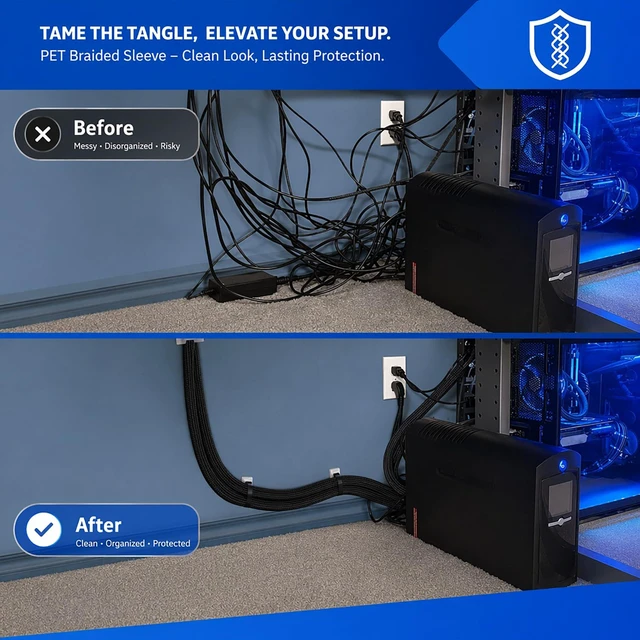 Alt view image 4 of 7 - Split Wire Loom Cable Sleeve Management 3/4" Braided Mesh Wrap Cord Cover 10ft Black PET Reusable Wire Tubing Sheath, Flexible Wear Resistance Cord Organizer for Desk Computer Auto Home Appliances