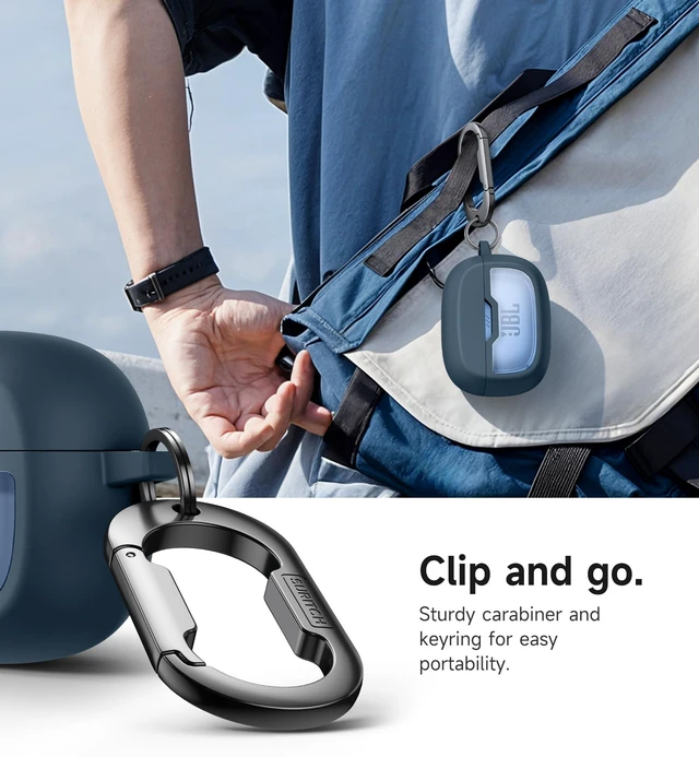 Alt view image 5 of 6 - Case Cover for JBL Vibe Beam/JBL Vibe Beam 2/ JBL Vibe 200TWS Earbuds, Shockproof Magnetic Protective Headphone Cover, Rugged Bumper Case with Carabiner & Cleaning Kit & Removal Tool, Navy