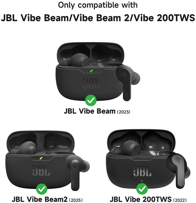 Alt view image 2 of 6 - Case Cover for JBL Vibe Beam/JBL Vibe Beam 2/ JBL Vibe 200TWS Earbuds, Shockproof Magnetic Protective Headphone Cover, Rugged Bumper Case with Carabiner & Cleaning Kit & Removal Tool, Green