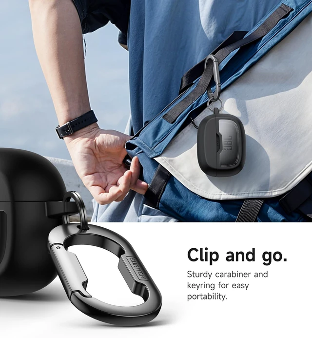 Alt view image 5 of 6 - Case Cover for JBL Vibe Beam/JBL Vibe Beam 2/ JBL Vibe 200TWS Earbuds, Shockproof Magnetic Protective Headphone Cover, Rugged Bumper Case with Carabiner & Cleaning Kit & Removal Tool, Black