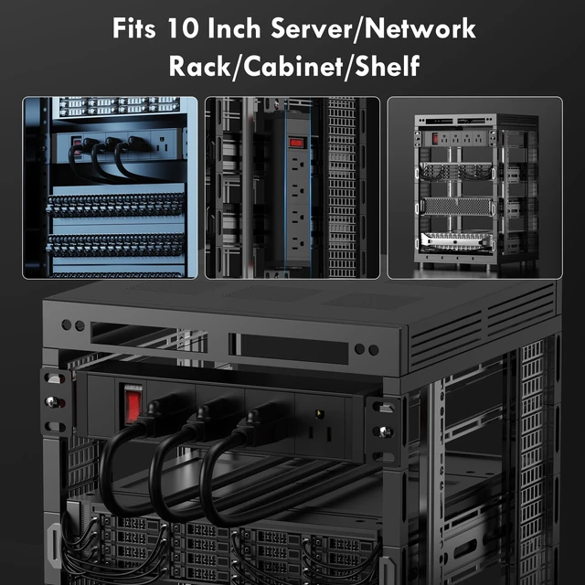 Alt view image 7 of 7 - 10 Inch Rack PDU Power Strip,1U RackMount Surge Protector Power Strip with15A Overload Switch, 360° Rotatable Mounting, for 10'' Mini Server Network Cabinets/Rack/Self, 6ft Cable