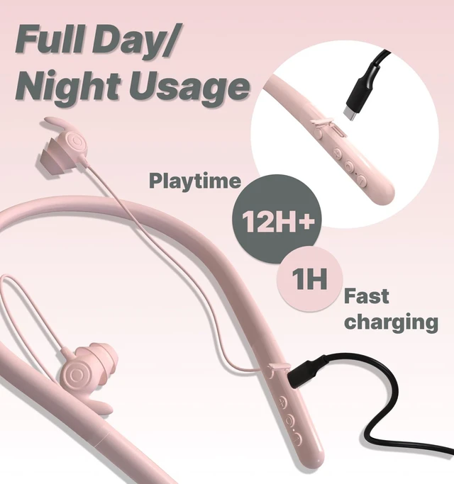 Alt view image 6 of 7 - HS88 Sleep Earbuds for Side Sleepers, 30dB Noise Isolation Ultra-Thin Silicone, 12H Playtime with Sleep Timer, Secure Fit Neckband Headphones for Yoga, Travel, Audiobooks & Meditation