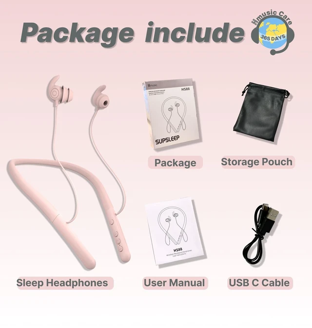 Alt view image 7 of 7 - HS88 Sleep Earbuds for Side Sleepers, 30dB Noise Isolation Ultra-Thin Silicone, 12H Playtime with Sleep Timer, Secure Fit Neckband Headphones for Yoga, Travel, Audiobooks & Meditation