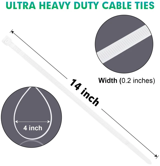 Alt view image 2 of 7 - Zip Ties, 1200pcs Cable Zip Ties 14 Inch, Heavy Duty White Plastic Wire Ties with 70lb Tensile Strength, Self-Locking Nylon Cable Ties, Wire Management for Indoor and Outdoor