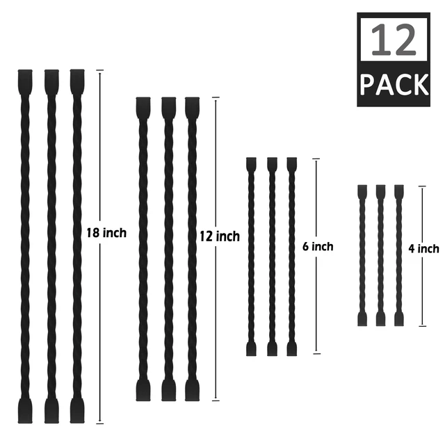 Alt view image 2 of 7 - 12PCS Silicone Cable Ties Reusable Twist Ties Steel-Core Black Straps Organizer All Purpose Bendable Cord Tie for Indoor Outdoor Holding Securing and Wrapping (6 12 18 24 inch)
