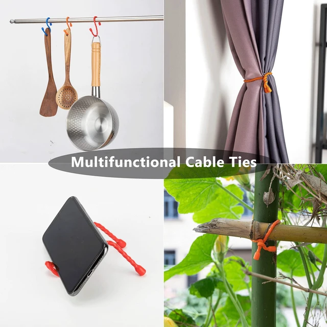 Alt view image 6 of 7 - 12PCS Silicone Cable Ties Reusable Twist Ties Steel-Core Black Straps Organizer All Purpose Bendable Cord Tie for Indoor Outdoor Holding Securing and Wrapping (6 12 18 24 inch)