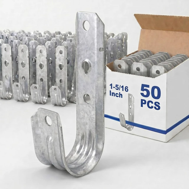 Main image of 50 J Hooks for Hanging Heavy Duty J Hooks, 1/5-16 Inch Galvanized Steel Cable Support, Wall Mount Cable J Hooks for Wire Management, Ul Certification, G60, Wire Arrangement