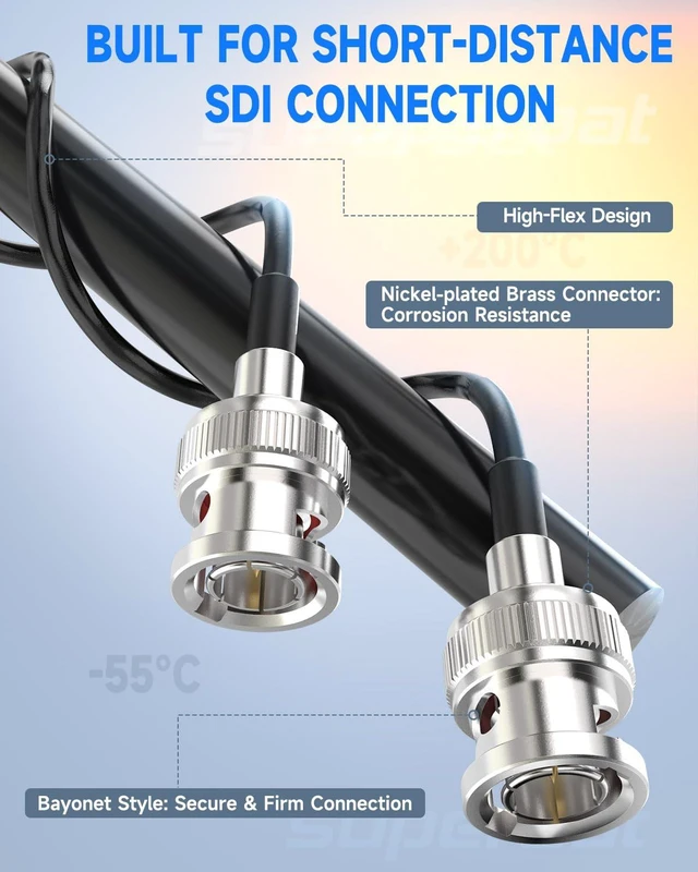 Alt view image 2 of 7 - 3G SDI Cable 75 Ohm BNC Male to Male Black RG179 SDI Video Cable 12inch for Professional Camcorders, Supports HD-SDI/3G-SDI/4K/8K (2-Pack)