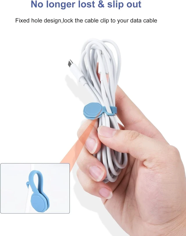 Alt view image 4 of 6 - 12 PCS Silicone Magnetic Cable Ties, Reusable cord Organizer clips magnet cord holder for phone charging, compatible with USB/lightning cables, bookmarks, whiteboard magnets, fridge magnets