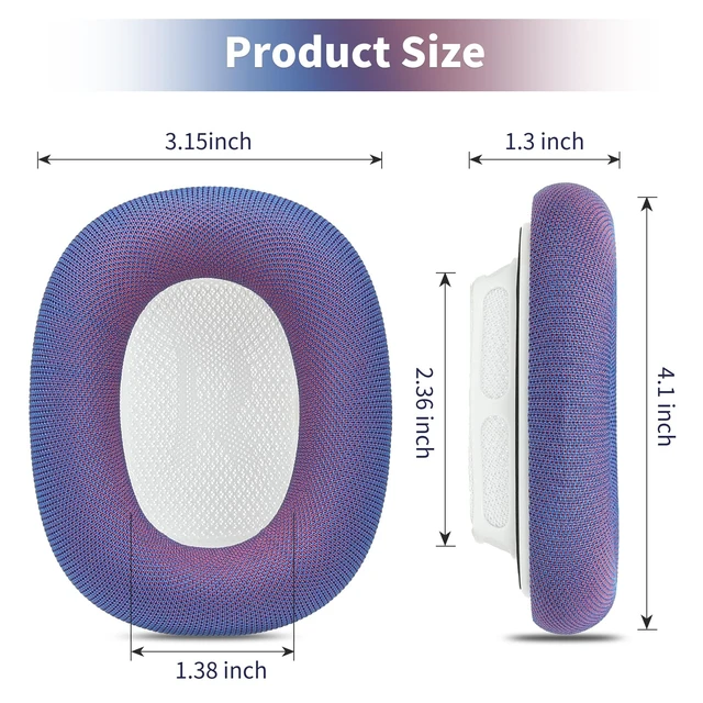 Alt view image 7 of 7 - mesh Fabric earpads for airpods max Ear Cushions,Compatible with airpods max Ear Pads(2024 Version),Noise Cancelling, Breathable,Magnetic mounting, not Falling Off (Purple-Blue)