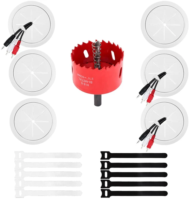Main image of 6 Pack Cord Hider for TV Wall Mounted TV, 2-3/8"(60mm Hole) Cable Raceways, in Wall Cable Management Kit, Includes 6 Pass Throughs, 1 Hole Saw Drill Attachment & 10 Cable Ties for Easy Install