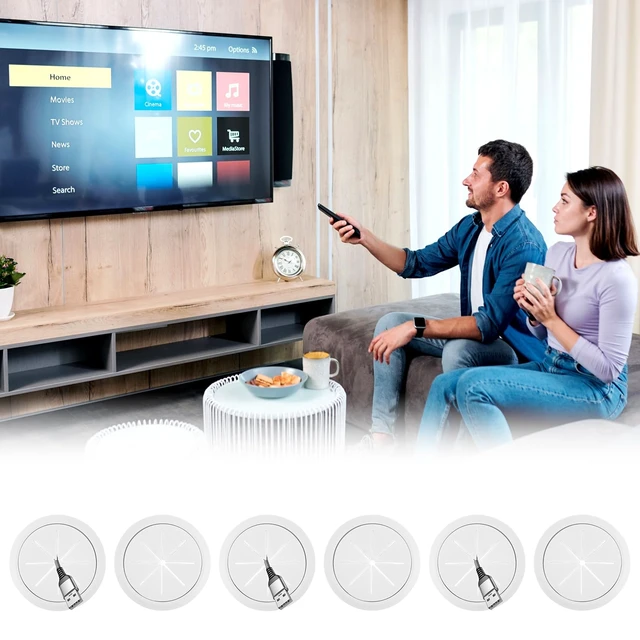 Alt view image 7 of 7 - 6 Pack Cord Hider for TV Wall Mounted TV, 2-3/8"(60mm Hole) Cable Raceways, in Wall Cable Management Kit, Includes 6 Pass Throughs, 1 Hole Saw Drill Attachment & 10 Cable Ties for Easy Install