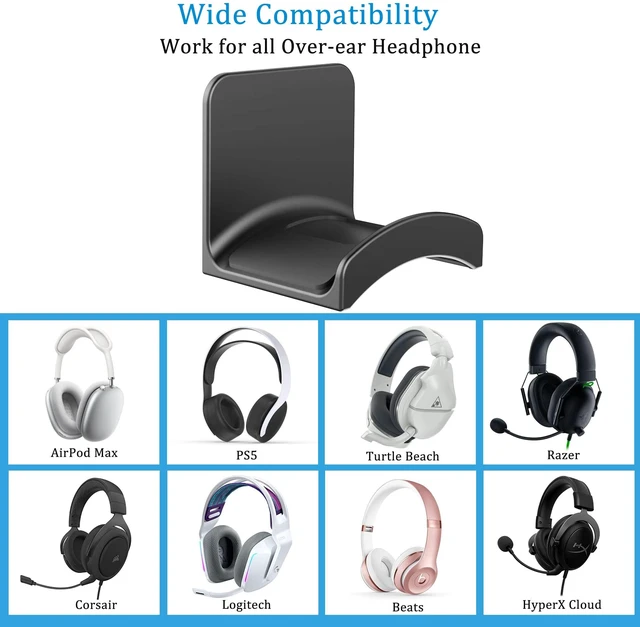 Alt view image 6 of 6 - Headphone Stand Headset Holder - Adhesive Gaming Earphones Hanger, Universal Desk Wall Mount Hook for All Headphone/Controller, Compatible with Beats, AirPods Max,Sony, JBL (Black-2PCS)
