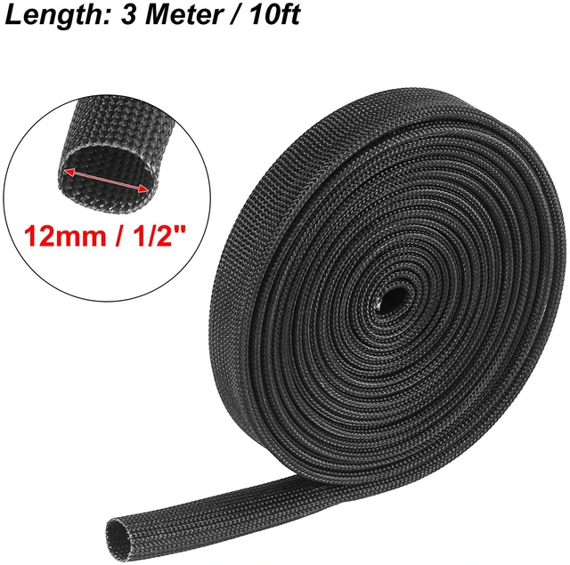 Alt view image 3 of 6 - 10ft - 12mm 1/2" Fiberglass Heat Wire Shield Sleeve Black Heat High Temp Shield Adjustable for Car Wire Looms Protection
