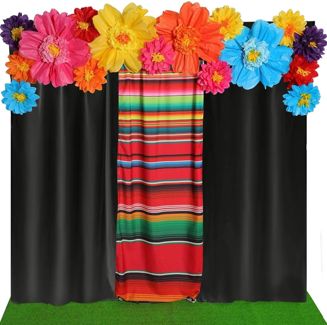 Main image of 19 Pcs Mexican Backdrop Curtain Paper Flowers, Black, Flower Polyester Curtains for Arch Decor, Princess Party Photo Booth, Elegant Fiesta Supplies, Cinco De Mayo Wedding Decor