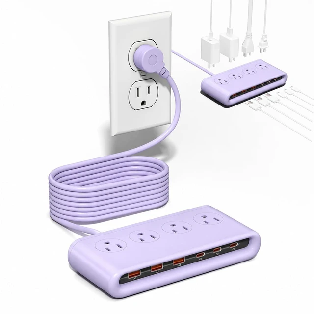 Main image of 10 in 1 Travel Power Strip, 5ft Extension Cord with Multiple Outlets 4 AC, 3 USB C, 3 USB A, Flat Plug Power Strip, PD20W Charging Station with Multiple Outlets, Cruise Essentials, ETL Listed