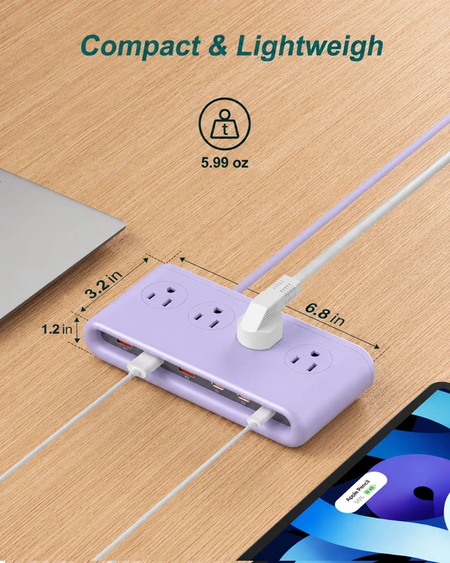 Alt view image 5 of 7 - 10 in 1 Travel Power Strip, 5ft Extension Cord with Multiple Outlets 4 AC, 3 USB C, 3 USB A, Flat Plug Power Strip, PD20W Charging Station with Multiple Outlets, Cruise Essentials, ETL Listed