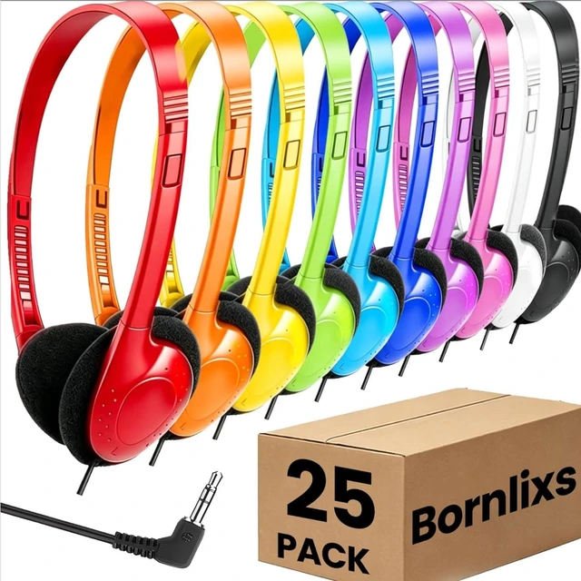 Main image of Bulk 25 Pack Kids Wired Classroom Headphones For School Students