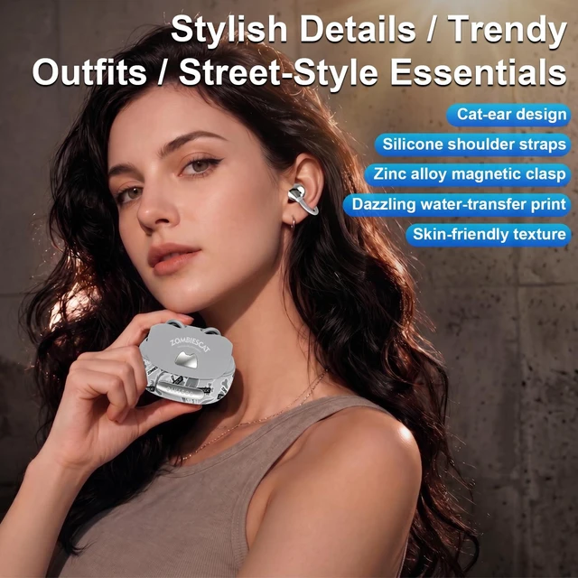 Alt view image 6 of 7 - ZOMBIESCAT B23 Third-generation Open Headphones, Clip-on Earclip Earbuds True Wireless TWS Bluetooth 6.0 with Microphone, Suitable for Women, Glasses and Outdoor Sports, White