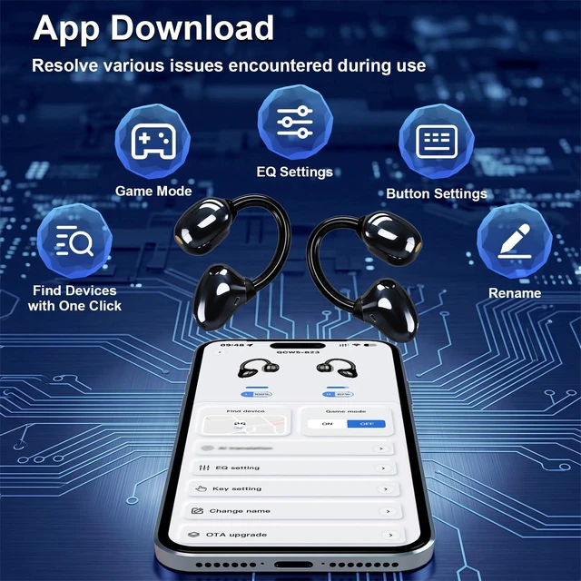 Alt view image 2 of 7 - ZOMBIESCAT B23 Third-generation Open Headphones, Clip-on Earclip Earbuds True Wireless TWS Bluetooth 6.0 with Microphone, Suitable for Men, Glasses and Outdoor Sports, Black