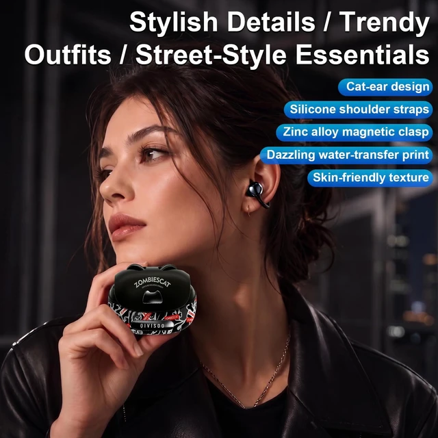 Alt view image 6 of 7 - ZOMBIESCAT B23 Third-generation Open Headphones, Clip-on Earclip Earbuds True Wireless TWS Bluetooth 6.0 with Microphone, Suitable for Men, Glasses and Outdoor Sports, Black