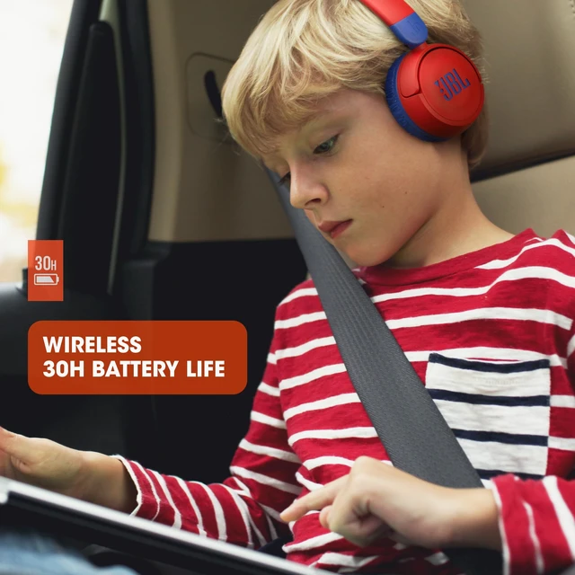 Alt view image 2 of 4 - Jr310BT Kids Wireless On-Ear Headphones - Bluetooth Headphones with Microphone, Safe Sound Under 85dB Volume, 30H Battery, Foldable, Comfort, Easy, Soft, Cool Colors (Red), Small