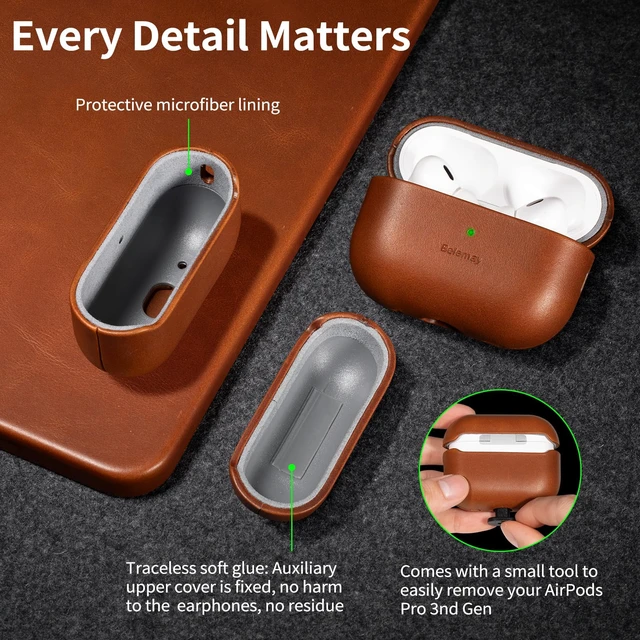 Alt view image 6 of 7 - Handcrafted Vegetable-Tanned Leather Case for AirPods Pro 3 Full-Grain Cowhide, Develops Rich Patina, Handcrafted, Compatible with MagSafe, Secure Grip, Precision Fit, Saddle Brown