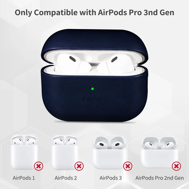 Alt view image 7 of 7 - Handcrafted Vegetable-Tanned Leather Case for AirPods Pro 3 Full-Grain Cowhide, Develops Rich Patina, Handcrafted Cover, Compatible with MagSafe, Secure Grip, Precision Fit, Navy Blue
