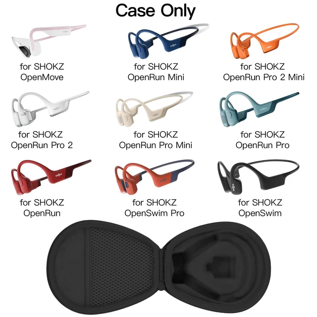 Alt view image 2 of 7 - Hard Case for SHOKZ OpenRun Pro 2/1/Mini,OpenMove,OpenSwim, Black Compatible with All Dual-Size SHOKZ Open-Ear Bone Conduction Sport Headphones, Standard And Mini Fit, Custom-Molded Insert