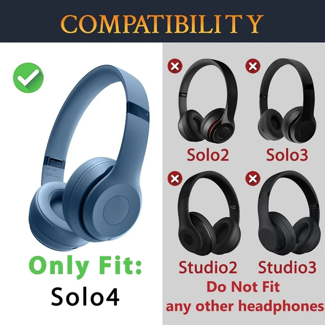 Alt view image 2 of 7 - Earpads Cushions Replacement for Beats Solo 4 Wireless On-Ear Headphones, Solo4 Ear Pads with Soft Protein Leather, High-Density Noise Isolation Foam, Added Thickness - Slate Blue