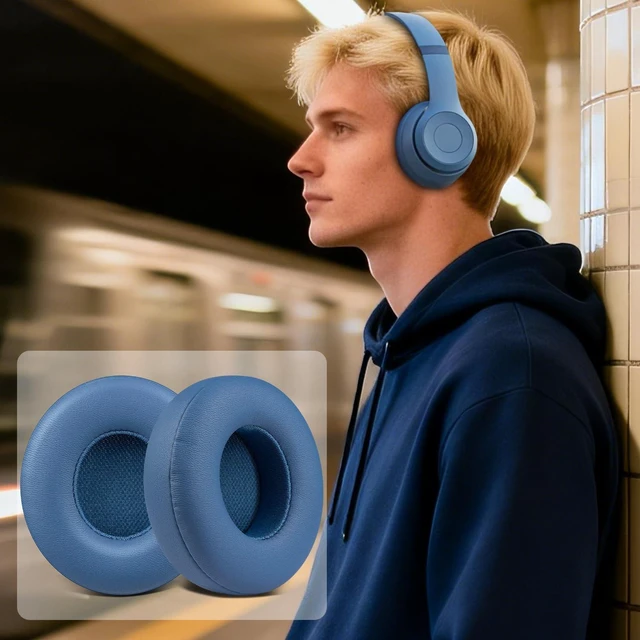 Alt view image 7 of 7 - Earpads Cushions Replacement for Beats Solo 4 Wireless On-Ear Headphones, Solo4 Ear Pads with Soft Protein Leather, High-Density Noise Isolation Foam, Added Thickness - Slate Blue
