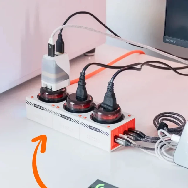 Alt view image 2 of 6 - Moonbase 240W GaN Desktop Charger Power Hub 7-Port USB-C 240W GaN power hub with 140W USB-C PD, 3 AC outlets, 4 USB-C ports, smart power distribution, and 8-point safety protection