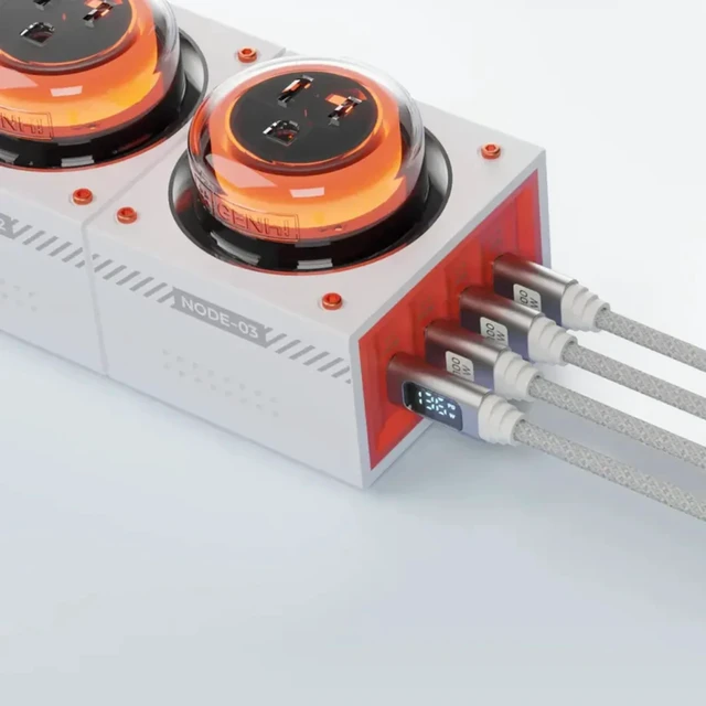 Alt view image 4 of 6 - Moonbase 240W GaN Desktop Charger Power Hub 7-Port USB-C 240W GaN power hub with 140W USB-C PD, 3 AC outlets, 4 USB-C ports, smart power distribution, and 8-point safety protection