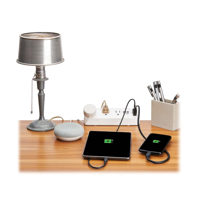 Alt view image 3 of 7 - Eaton TLP308U20CLAMP Desk Clamp Surge Protector + USB & USB-C 3 Outlets, 510 Joules, 8ft Braided Extension Cord, EMI/RFI Filtering, Manufacturer's & $25,000 Insurance