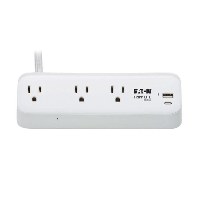 Alt view image 6 of 7 - Eaton TLP308U20CLAMP Desk Clamp Surge Protector + USB & USB-C 3 Outlets, 510 Joules, 8ft Braided Extension Cord, EMI/RFI Filtering, Manufacturer's & $25,000 Insurance