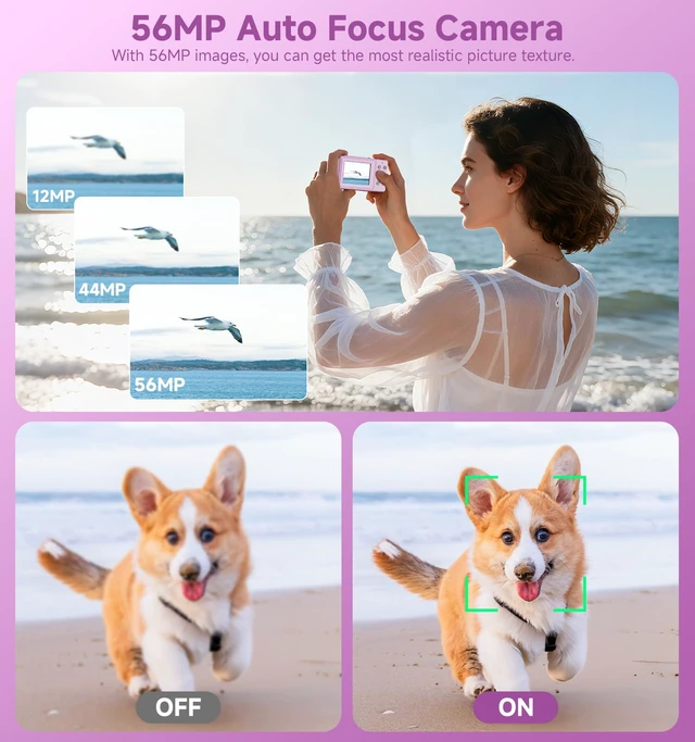 Alt view image 3 of 7 - Compact Camera,56MP Dual-Screen Digital Camera for Teens with Auto Focus,Smile Capture,Anti-Shake,16X Zoom,32GB SD Card Camera Digital Gift for Boys Girls Teens