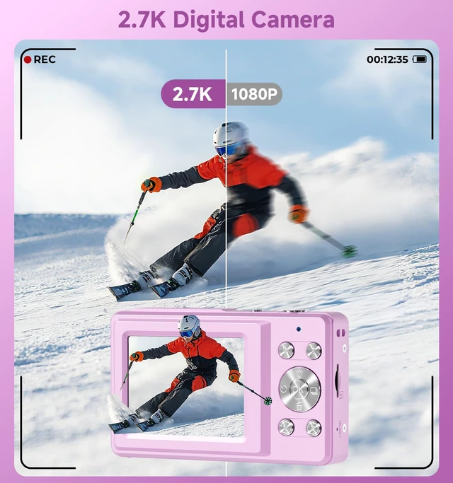 Alt view image 4 of 7 - Compact Camera,56MP Dual-Screen Digital Camera for Teens with Auto Focus,Smile Capture,Anti-Shake,16X Zoom,32GB SD Card Camera Digital Gift for Boys Girls Teens