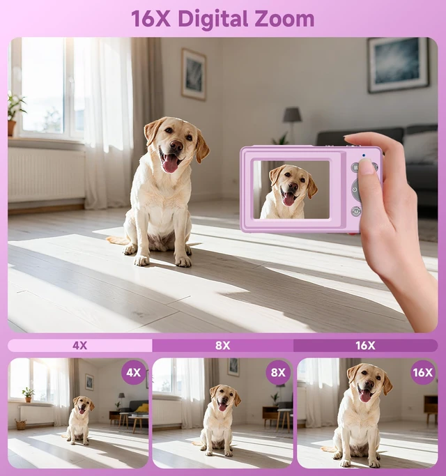 Alt view image 6 of 7 - Compact Camera,56MP Dual-Screen Digital Camera for Teens with Auto Focus,Smile Capture,Anti-Shake,16X Zoom,32GB SD Card Camera Digital Gift for Boys Girls Teens