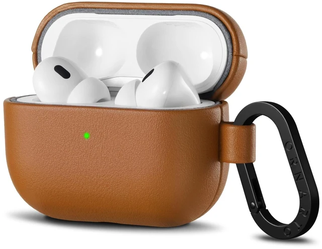Main image of for AirPods Pro 2 Case, Vegan Leather Cover, Brown Leather Vegan Leather Cover, Front LED Visible, Wireless Charging, Anti-Scratch, Soft Touch, Metal Carabiner