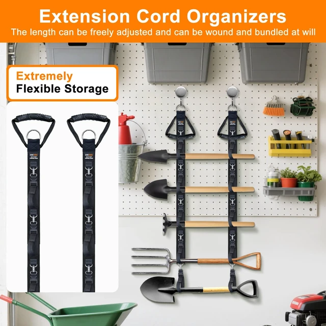 Alt view image 4 of 7 - Extension Cord Organizer with 5 Detachable straps 2 PCS Extension Cord Hanger, 5 Detachable Straps, Garage Garden Storage, For Cable, Hose, Rope, Tool