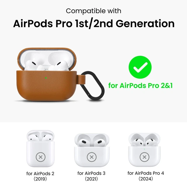 Alt view image 2 of 7 - for AirPods Pro 2 Case, Vegan Leather Cover, Brown Leather Vegan Leather Cover, Front LED Visible, Wireless Charging, Anti-Scratch, Soft Touch, Metal Carabiner