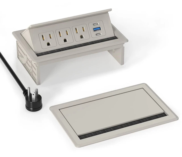 Main image of Recessed Conference Table Power Hub with 20W USB-C PD Fast Charging, Flush Mounted for Desks, Kitchens & RVs, 6FT Power Cord (Golden)