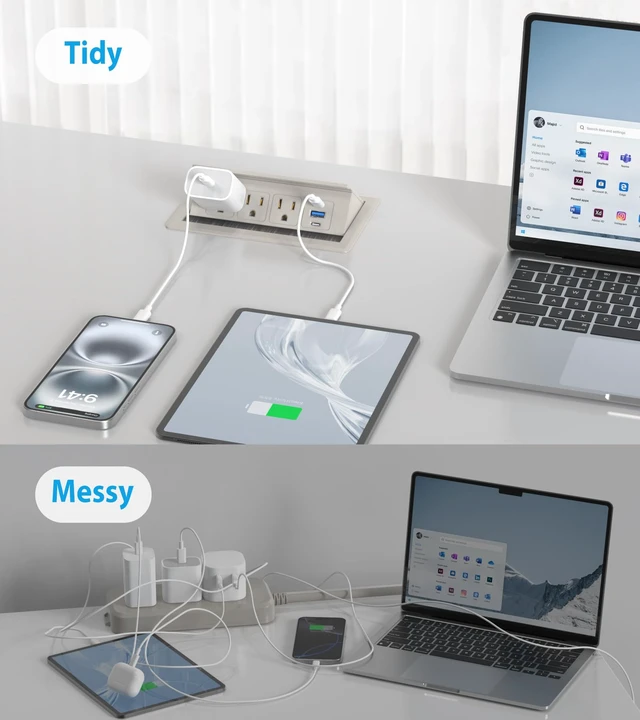 Alt view image 4 of 7 - Recessed Conference Table Power Hub with 20W USB-C PD Fast Charging, Flush Mounted for Desks, Kitchens & RVs, 6FT Power Cord (Golden)