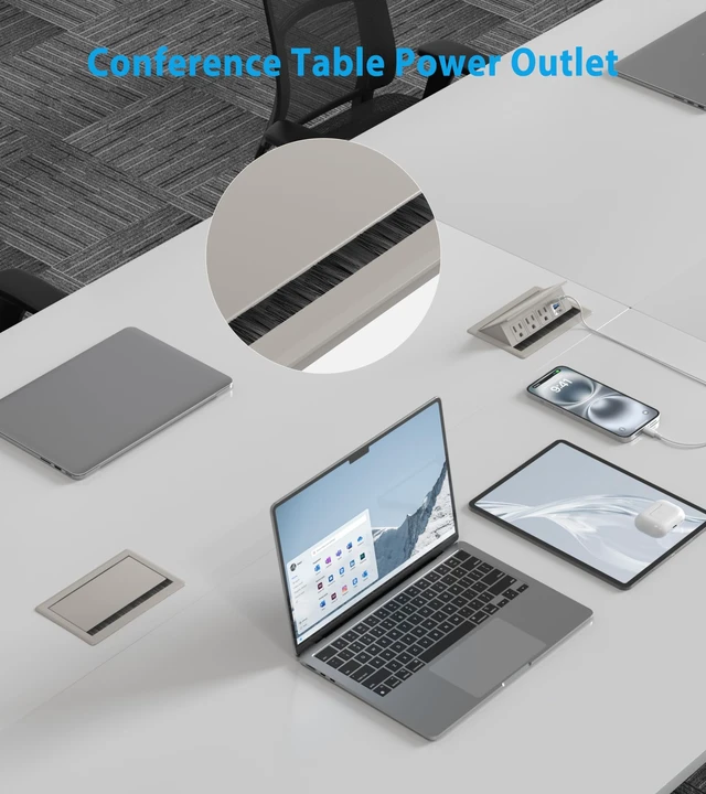 Alt view image 5 of 7 - Recessed Conference Table Power Hub with 20W USB-C PD Fast Charging, Flush Mounted for Desks, Kitchens & RVs, 6FT Power Cord (Golden)