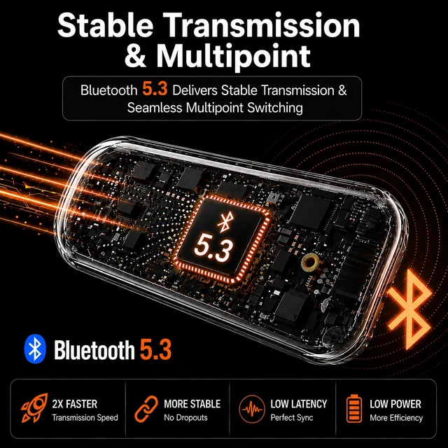 Alt view image 6 of 6 - B1 Bluetooth Headphones, Bluetooth Earbuds Wireless with 100Hrs Playtime, Wireless Bluetooth Headphones for Sports, Sweatproof & IPX5 Waterproof Wireless HeadphonesBlack