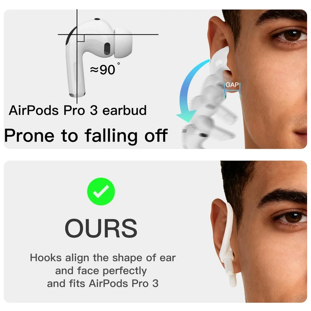 Alt view image 2 of 6 - Ear Hooks for AirPods Pro 3 & AirPods 5 & AirPods 4 2 Pairs Airpod Ear Hook, Anti-Slip Comfortable Fit, Ergonomic Design, AirPods Pro 3 Accessories (Small)